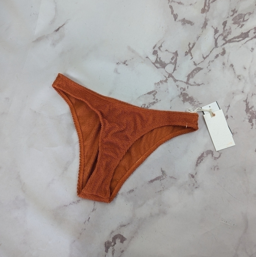 Good American Swim Bottom Women Orange Cinnamon Crinkle Cheeky Bikini